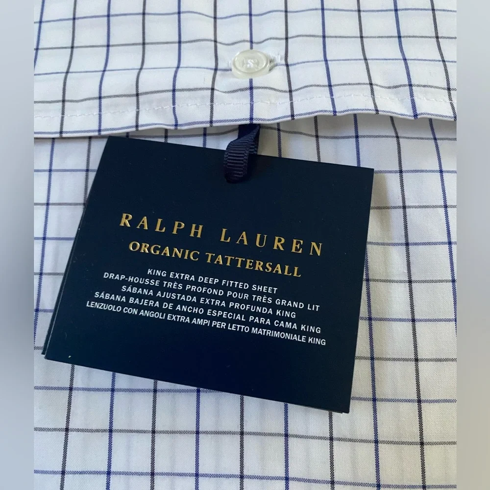 RALPH LAUREN HOME Organic Cotton Tattersall Sheeting‎ KING FLAT $245